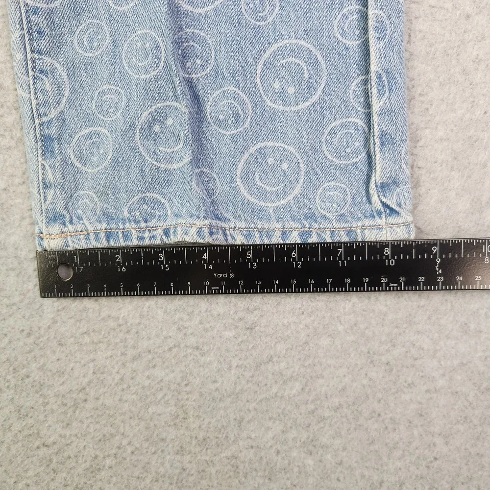 Old Navy Jeans Girls 10 Blue Smiley Face High Rise Built-In Tough Baggy Wide Leg